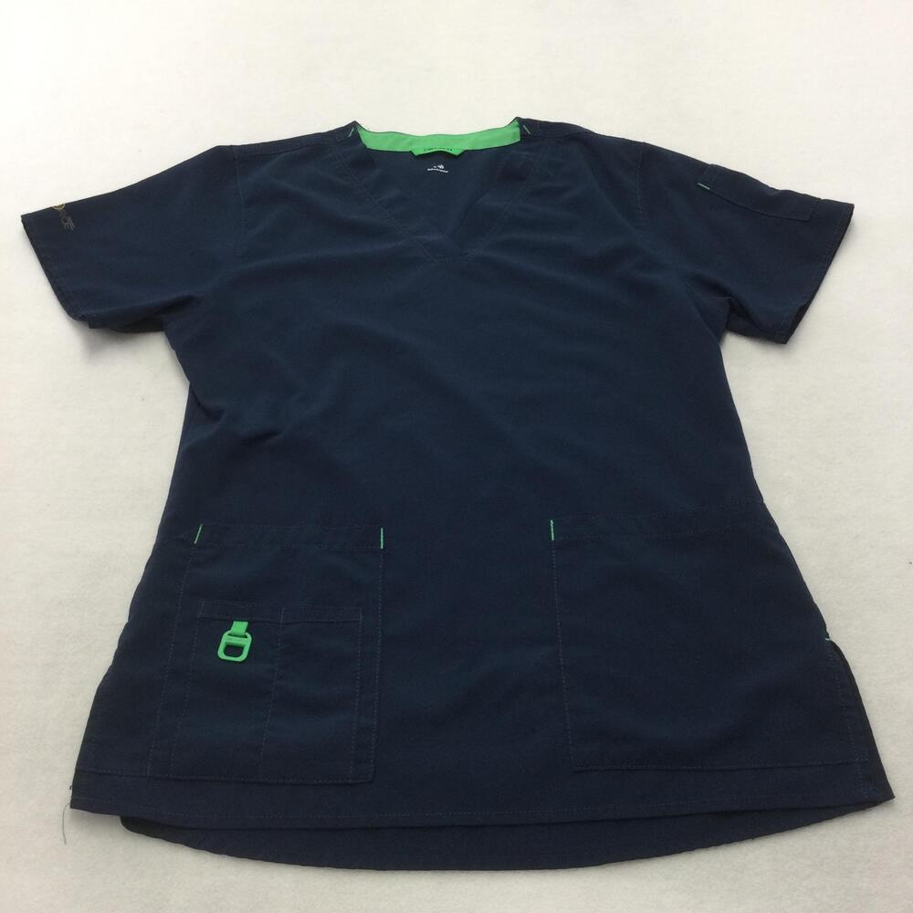 Carhartt Scrub Top Womens Small Blue V Neck Short Sleeve Force Pockets Medical
